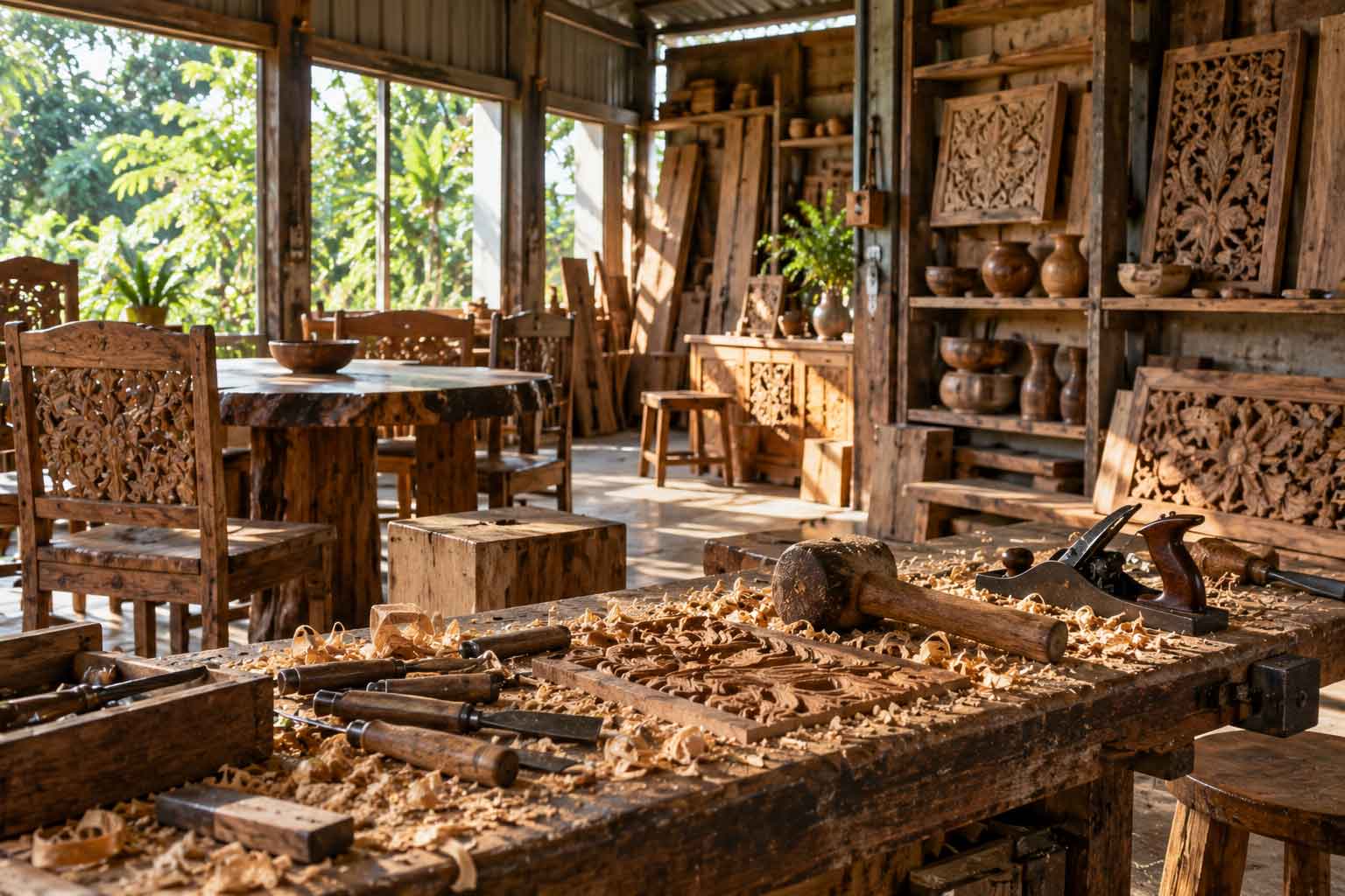 Traditional woodworking craft workshop in Labis Segamat