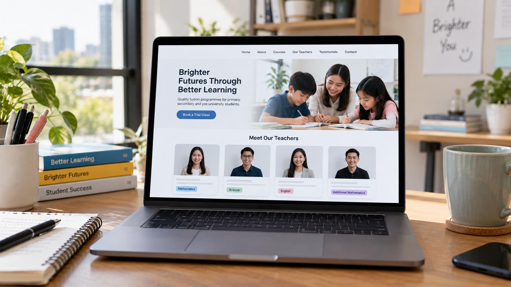 tuition centre website showing teacher profile