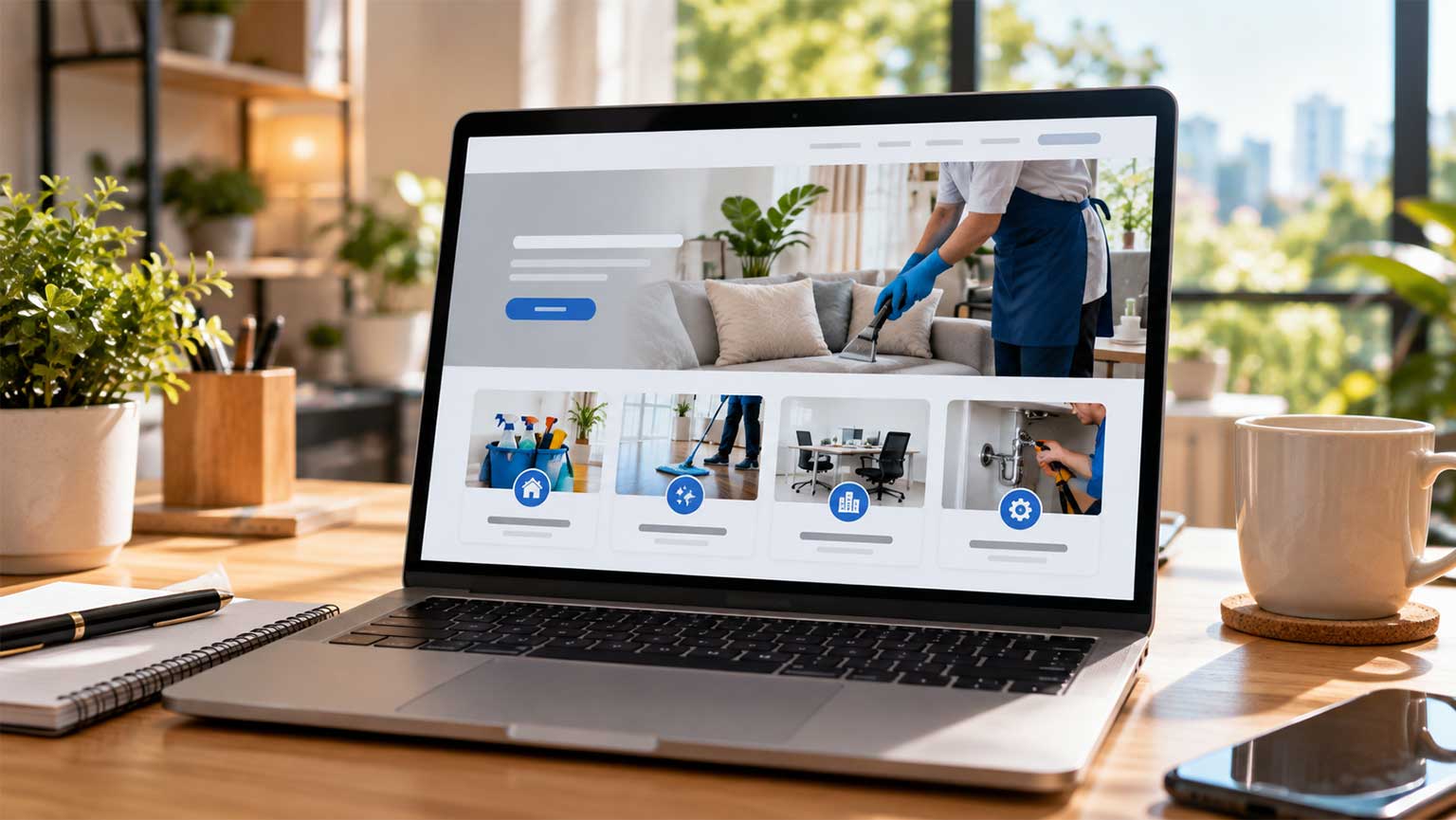 cleaning services website showing clear service categories